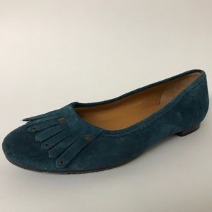 TALBOTS Teal Suede Leather Fringe Flats Shoes